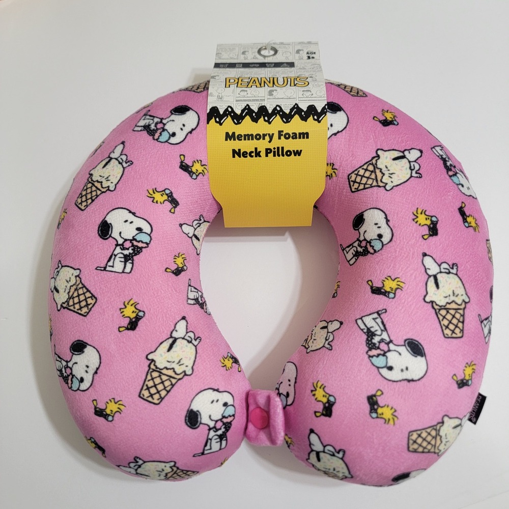 Peanuts Snoopy Neck Pillow Unisex OS Pink Snoopy Ice Cream Woodstock Memory Foam